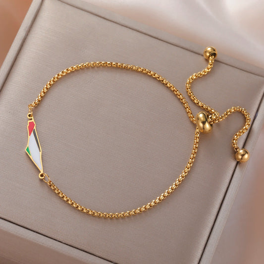 Palestine Map Adjustable Bracelet – Gold & Silver (Outline or Flag Inlay)