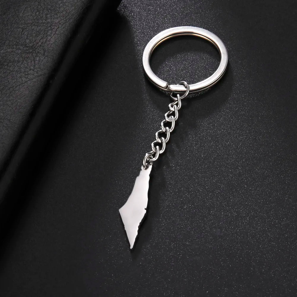 Minimal Palestine Map Keychain – Silver